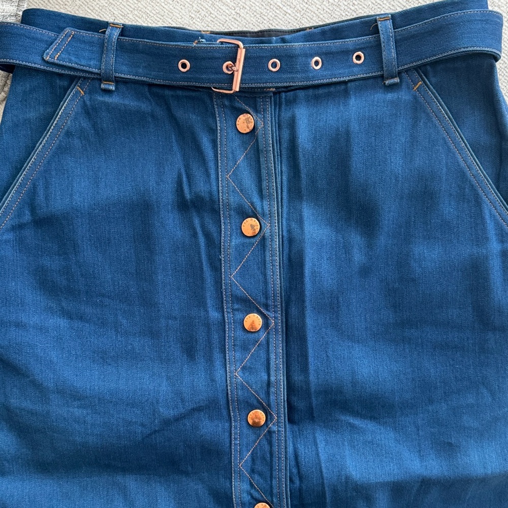 rag & bone Blue High-Rise Button-Front Denim Skirt with Belt